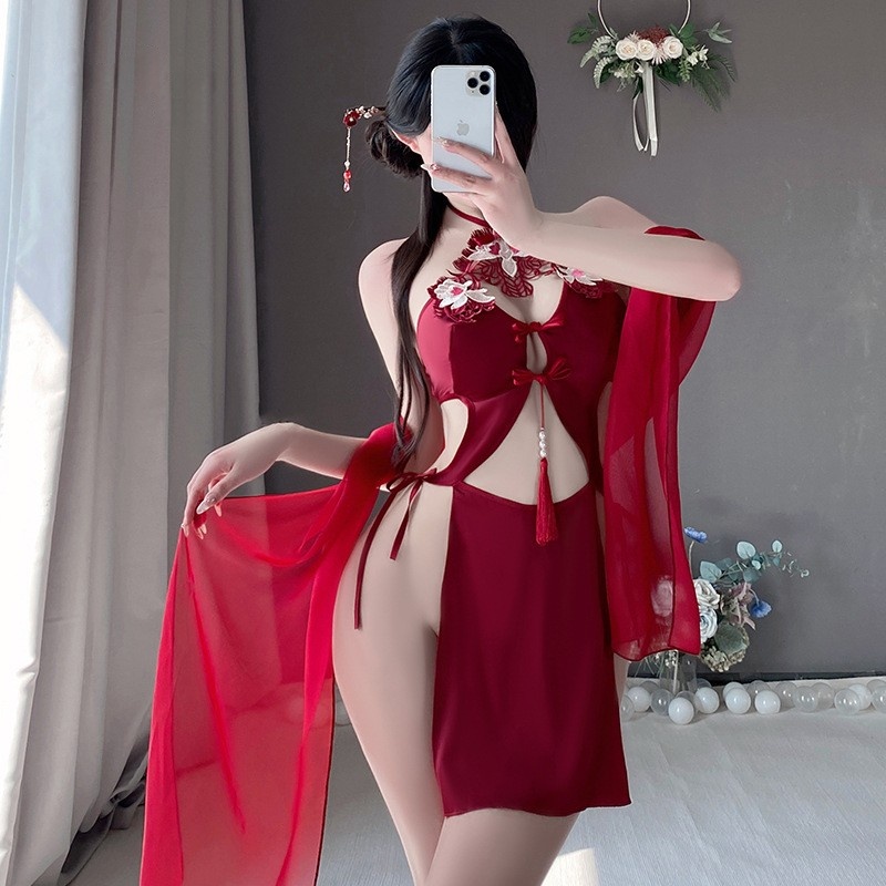 Retro - Style sexet lingeri sæt til kvinder: grime - Hals med slips - op detaljer, delikat broderi, ren - endnu - lokkende stil, hul - ud og rygfri design, i en uniform - Inspireret look 4291Price:$169.99